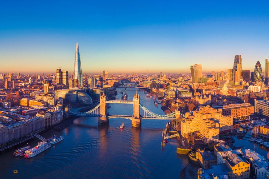 London city skyline aerial view
